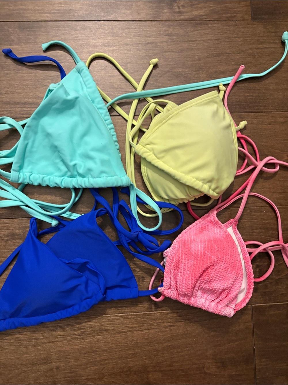 Mix of Triangle Bikini Tops in Aqua, Lemon, Royal Blue & Pink